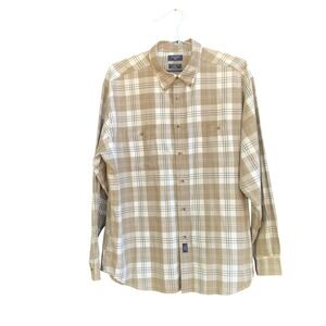 Vintage Dockers Shirt Mens XL Tan Beige Plaid Long Sleeve Button Down Cotton 00s